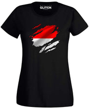 Reality Glitch Torn Monaco Flag Womens T-Shirt