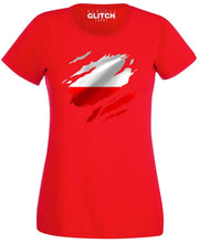Reality Glitch Torn Poland Flag Womens T-Shirt
