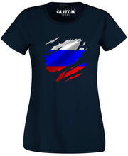 Reality Glitch Torn Russia Flag Womens T-Shirt