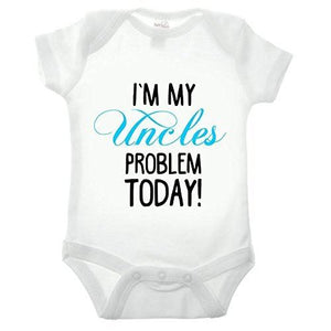I'm My Uncles Problem Short Sleeve Blue Text Babygrow