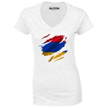 Reality Glitch Torn Armenia Flag Womens T-Shirt - V-Neck