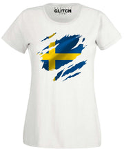 Reality Glitch Torn Sweden Flag Womens T-Shirt