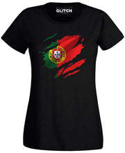 Reality Glitch Torn Portugal Flag Womens T-Shirt