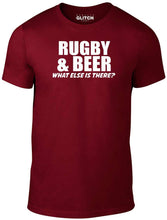 Men's Burgundy T-Shirt With a Rugby and Drinking Slogan Printed Design