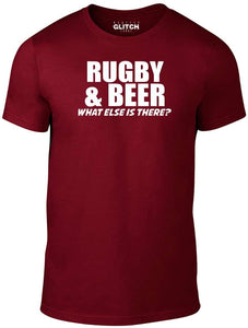 Men's Burgundy T-Shirt With a Rugby and Drinking Slogan Printed Design