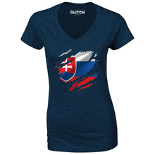 Reality Glitch Torn Slovakia Flag Womens T-Shirt - V-Neck