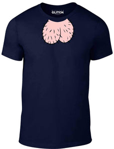 Men's Grey T-Shirt With a Pair of testicles around the neckline Printed Design