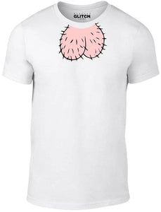 Men's Royal Blue T-Shirt With a Pair of testicles around the neckline Printed Design