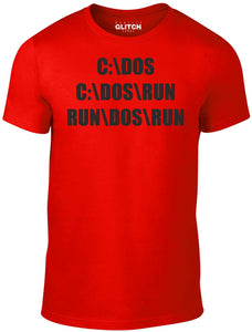 Men's Red T-Shirt With a C DoS Run Programming Printed Design