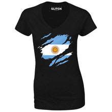 Reality Glitch Torn Argentina Flag Womens T-Shirt - V-Neck