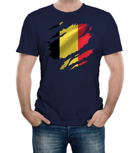 Reality Glitch Torn Belgium Flag Mens T-Shirt