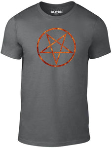Men's Dark Grey T-Shirt With a Flaming Pentagram  Printed Design