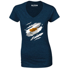 Reality Glitch Torn Cyprus Flag Womens T-Shirt - V-Neck