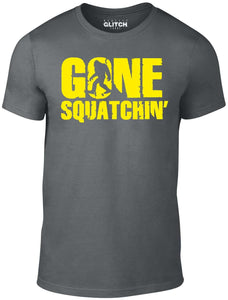 Men's Dark Grey T-Shirt With a  Gone Squatching yellow Printed Design