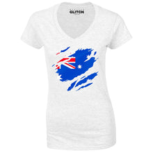 Reality Glitch Torn Australian Flag Womens T-Shirt - V-Neck