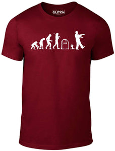 Men's Burgundy T-shirt With a zombie evolution Printed Design