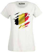 Reality Glitch Torn Belgium Flag Womens T-Shirt