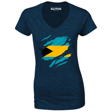 Reality Glitch Torn Bahamas Flag Womens T-Shirt - V-Neck