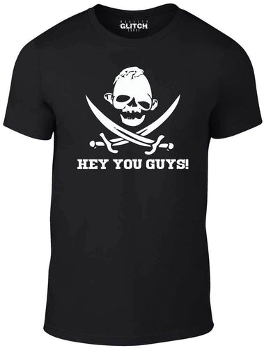 Men's Black T-Shirt With a Skull and cross bones of chunk from the goonies Printed Design