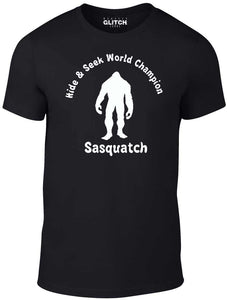 Men's Black T-shirt With a Sasquatch funny slogan Printed Design
