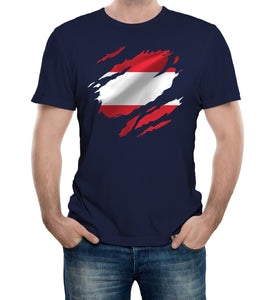 Reality Glitch Torn Austria Flag Mens T-Shirt