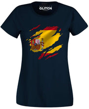Reality Glitch Torn Spain Flag Womens T-Shirt