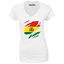 Reality Glitch Torn Bolivia Flag Womens T-Shirt - V-Neck