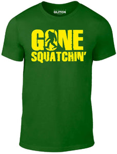 Men's Dark Green T-Shirt With a  Gone Squatching yellow Printed Design