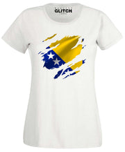 Reality Glitch Torn Bosnia Flag Womens T-Shirt