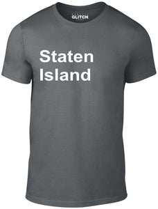 Men's Dark Grey T-shirt With a Staten Island white Printed Design