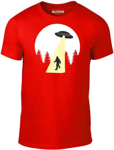 Men's Red T-shirt With a sasquatch and spaceship Printed Design