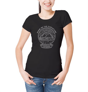 Reality Glitch Flat Earth Snow Globe - Show Me the Curvature Womens T-Shirt
