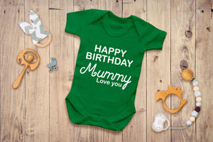 Bullshirt's Happy Birthday Mummy Grey Short Sleeve Babygrow