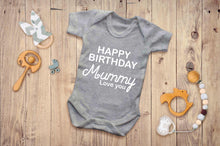 Bullshirt's Happy Birthday Mummy Grey Short Sleeve Babygrow