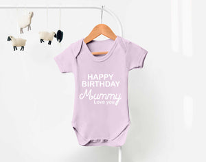 Bullshirt's Happy Birthday Mummy Grey Short Sleeve Babygrow
