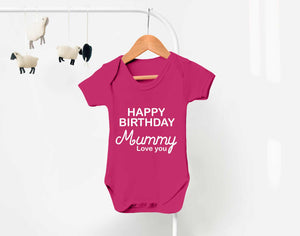 Bullshirt's Happy Birthday Mummy Grey Short Sleeve Babygrow