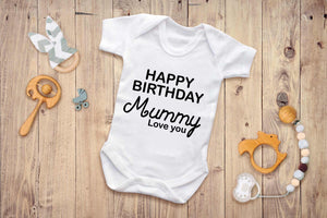 Bullshirt's Happy Birthday Mummy Grey Short Sleeve Babygrow