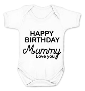 Bullshirt's Happy Birthday Mummy Grey Short Sleeve Babygrow