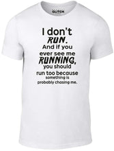Men's White T-Shirt With a Funny slogan about being chased by zombies Printed Design
