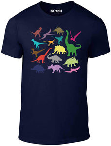Men's Black T-Shirt With a range of small colourful dinosaurs Printed Design