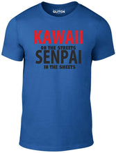 Men's Royal Blue T-Shirt With a Kawaii On The Streets, Senpai In The Sheets Slogan Printed Design