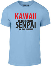 Men's Sky Blue T-Shirt With a Kawaii On The Streets, Senpai In The Sheets Slogan Printed Design