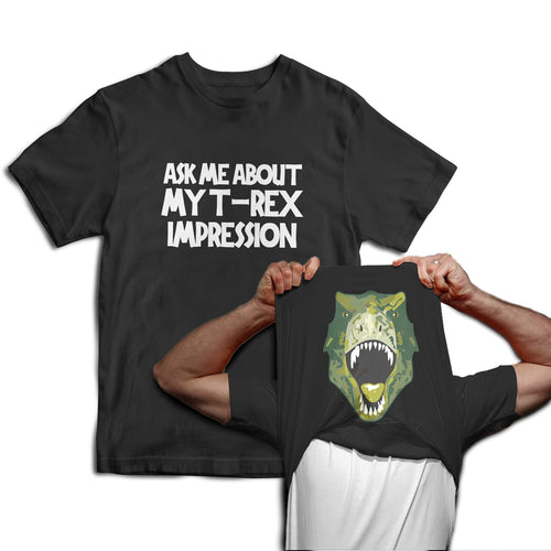 Reality Glitch Ask Me About My T-Rex Impression Dinosaur Flip Mens T-Shirt