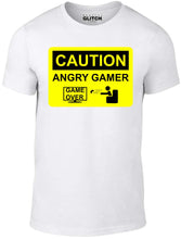 Men's White T-Shirt With a Angry Gamer Warning Sign Printed Design
