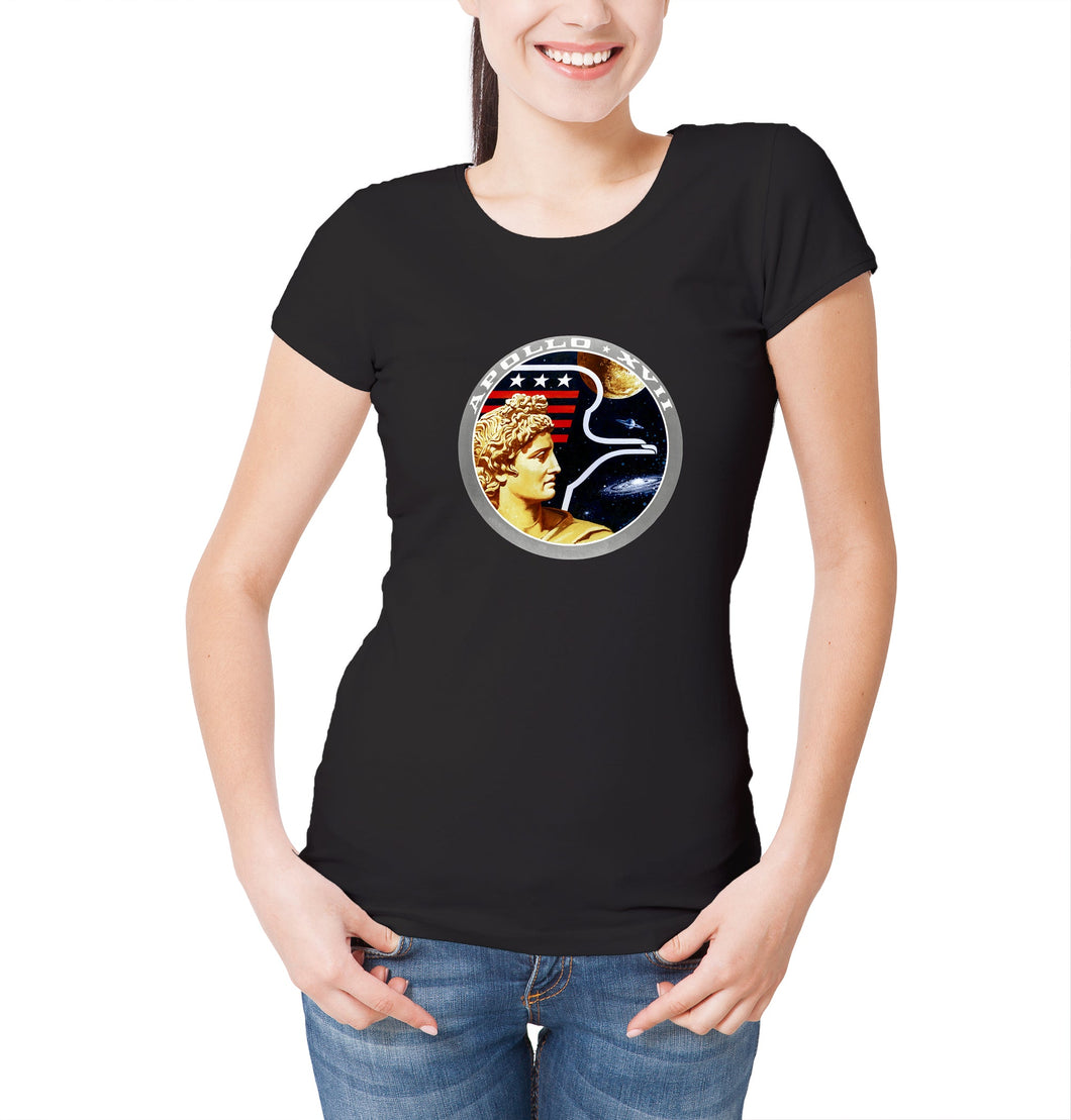 Reality Glitch NASA Apollo 17 Mission Crew Badge Logo Womens T-Shirt