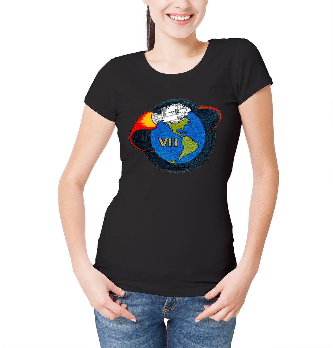 Reality Glitch NASA Apollo 7 Mission Crew Badge Logo Womens T-Shirt