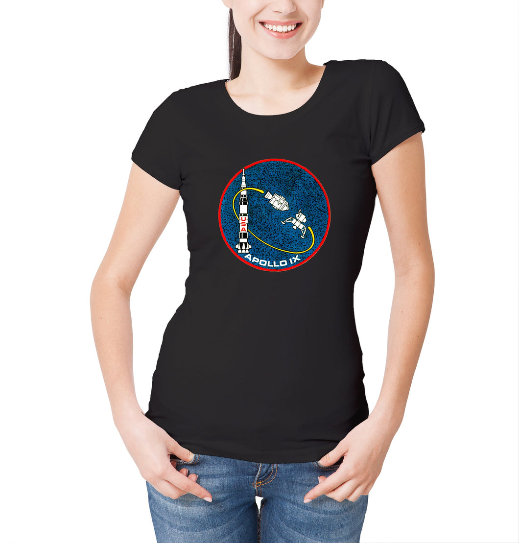Reality Glitch NASA Apollo 9 Mission Crew Badge Logo Womens T-Shirt