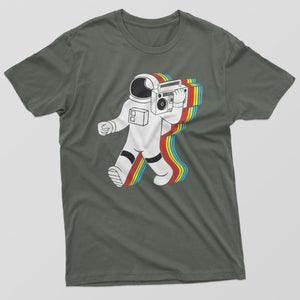 Men's Dark Grey Printed T-Shirt with Funky Spaceman Design
