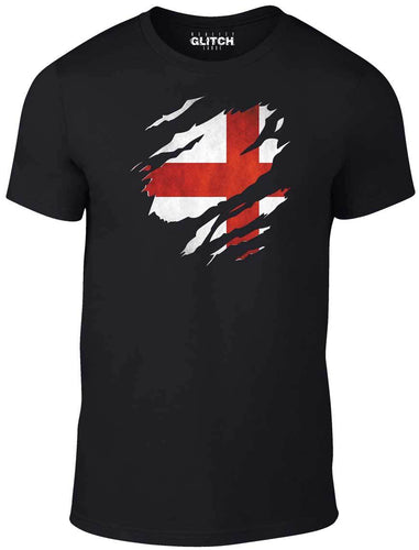 Men's Black T-Shirt With a Torn England Flag Printed Design
