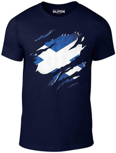 Men's Royal Blue T-Shirt With a Torn Scotland flag Printed Design